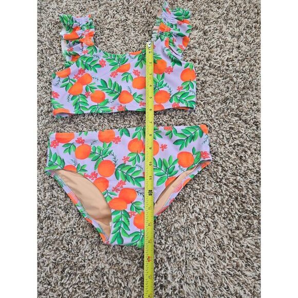 NWT J.Crew Crewcuts Girls Ruffle Bikini Set Sz 10 Orange Print UPF 50+ - Picture 5 of 8